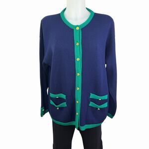 Vtg Lanimer Knitwear Scotland Cardigan Sweater Merino Wool Size 42 Blue Green